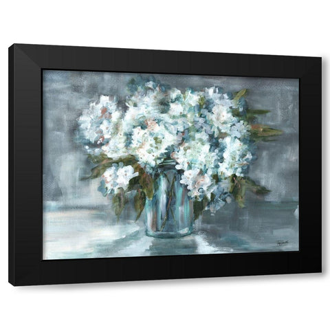 White Hydrangeas on Gray Landscape Black Modern Wood Framed Art Print with Double Matting by Tre Sorelle Studios