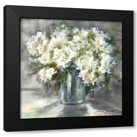 White and Taupe Hydrangeas Sill Life Black Modern Wood Framed Art Print by Tre Sorelle Studios