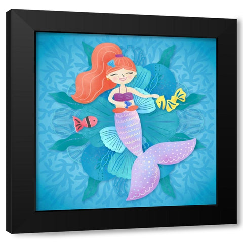 Mermaid red hair Black Modern Wood Framed Art Print by Noonday Design