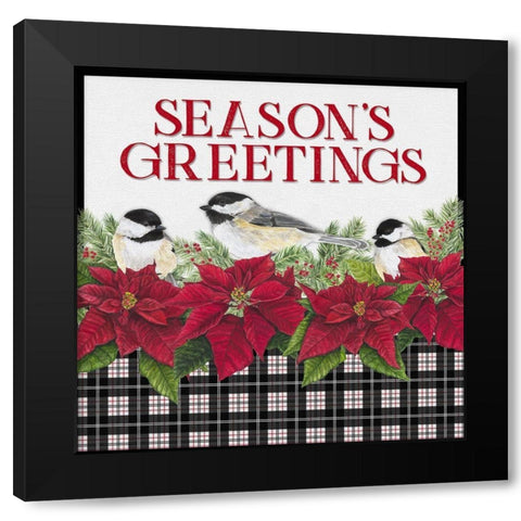 Chickadee Christmas Red IV Seasons Greetings Black Modern Wood Framed Art Print with Double Matting by Reed, Tara