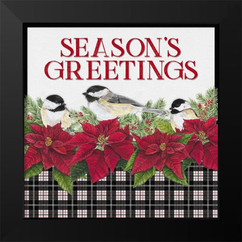 Chickadee Christmas Red IV Seasons Greetings Black Modern Wood Framed Art Print by Reed, Tara
