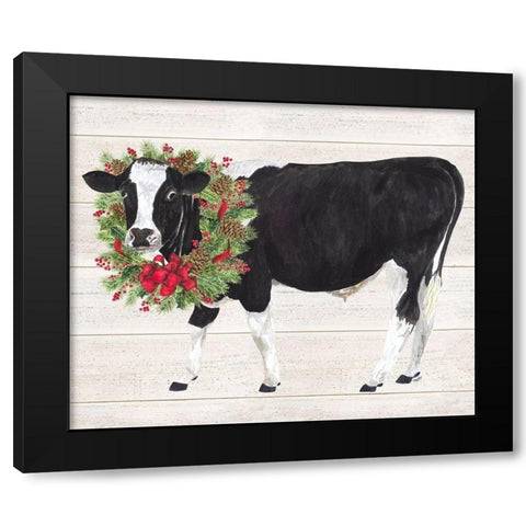 Christmas on the Farm III-Cow with Wreath Black Modern Wood Framed Art Print by Reed, Tara