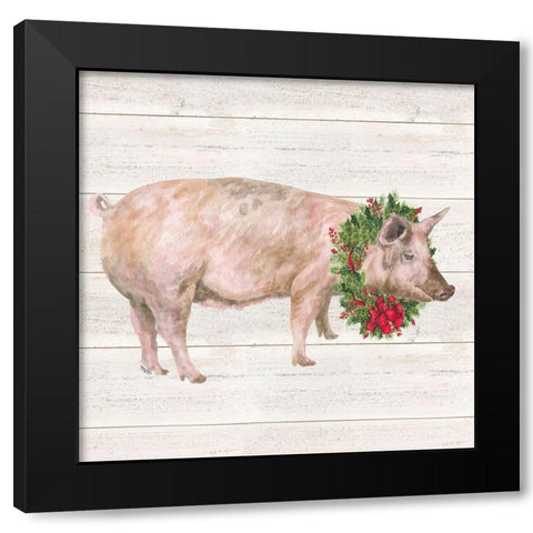 Christmas on the Farm IV-Pig Black Modern Wood Framed Art Print with Double Matting by Reed, Tara