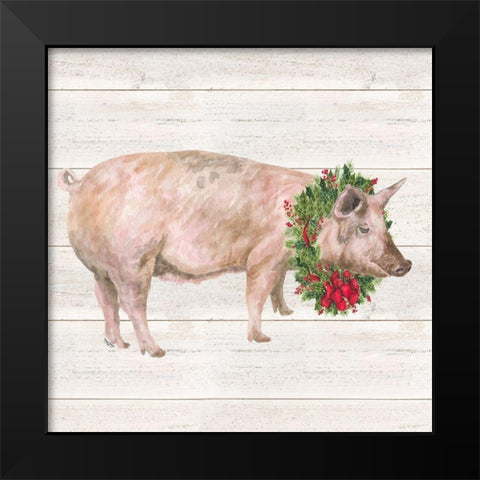 Christmas on the Farm IV-Pig Black Modern Wood Framed Art Print by Reed, Tara