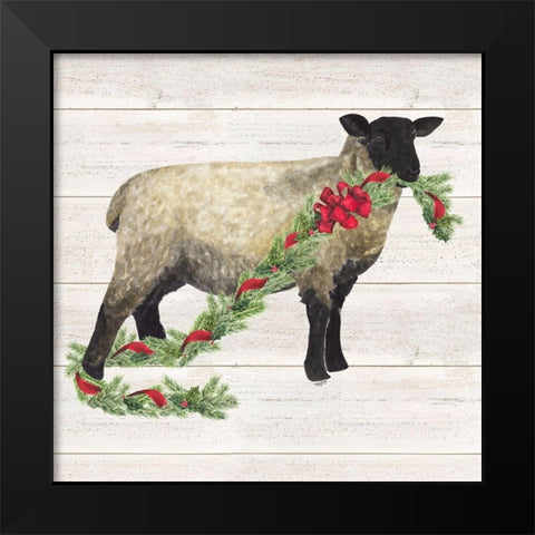 Christmas on the Farm V-Sheep Black Modern Wood Framed Art Print by Reed, Tara