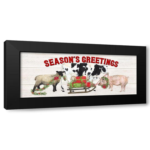 Christmas on the Farm-Seasons Greetings Black Modern Wood Framed Art Print with Double Matting by Reed, Tara