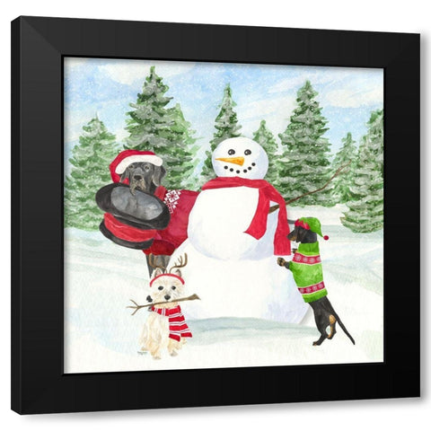 Dog Days of Christmas I-Building Snowman Black Modern Wood Framed Art Print by Reed, Tara