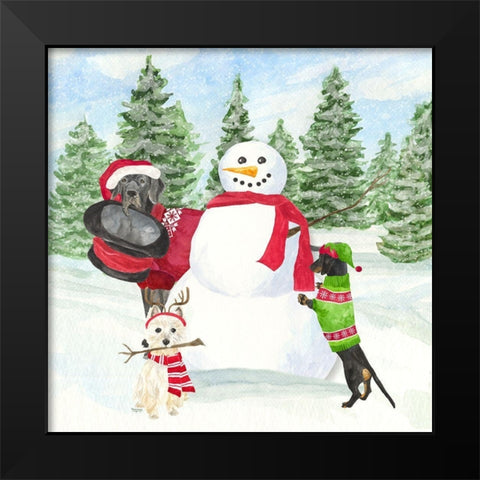 Dog Days of Christmas I-Building Snowman Black Modern Wood Framed Art Print by Reed, Tara