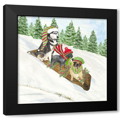 Dog Days of Christmas III-Sledding Black Modern Wood Framed Art Print with Double Matting by Reed, Tara
