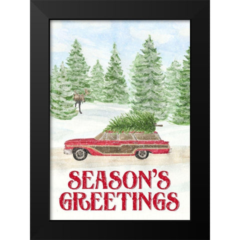 Sleigh Bells Ring-Seasons Greetings Black Modern Wood Framed Art Print by Reed, Tara