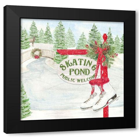 Sleigh Bells Ring I-Skating Pond Black Modern Wood Framed Art Print with Double Matting by Reed, Tara