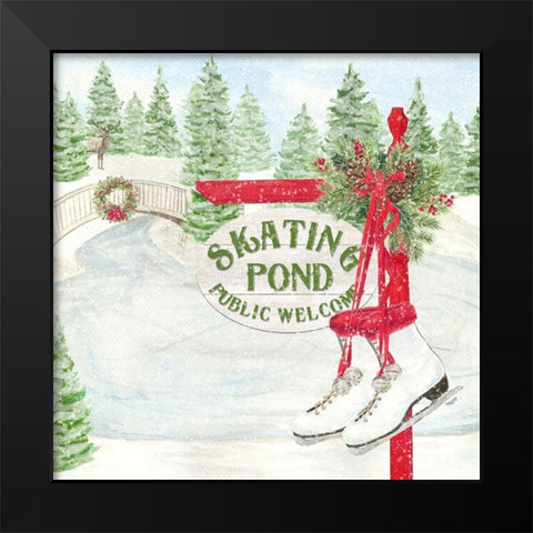 Sleigh Bells Ring I-Skating Pond Black Modern Wood Framed Art Print by Reed, Tara