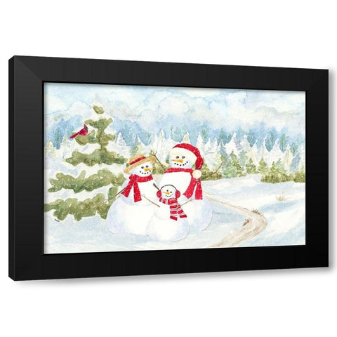 Snowman Wonderland-Family Scene Black Modern Wood Framed Art Print by Reed, Tara