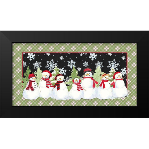 Snowman Wonderland-Green Plaid Black Modern Wood Framed Art Print by Reed, Tara