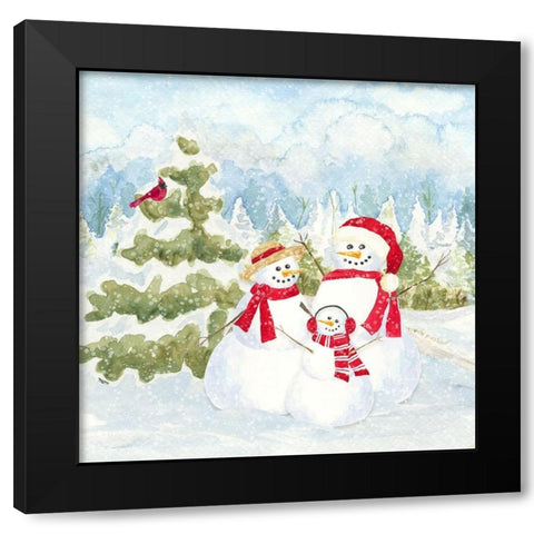 Snowman Wonderland I-Family Scene Black Modern Wood Framed Art Print by Reed, Tara