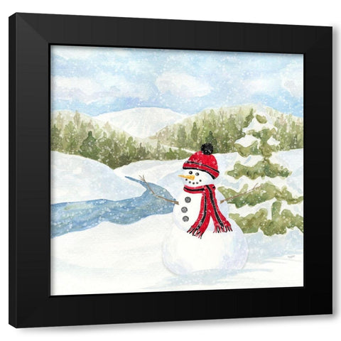 Snowman Wonderland III-Stream Scene Black Modern Wood Framed Art Print by Reed, Tara