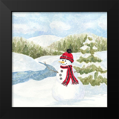 Snowman Wonderland III-Stream Scene Black Modern Wood Framed Art Print by Reed, Tara