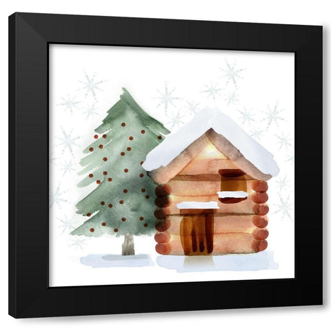 Christmas Hinterland IV-Tree and Cabin Black Modern Wood Framed Art Print by Northern Lights