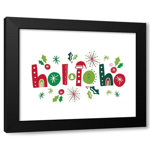 Festive Lettering-Ho Ho Ho Black Modern Wood Framed Art Print by Noonday Design