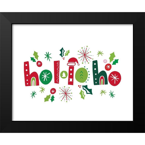 Festive Lettering-Ho Ho Ho Black Modern Wood Framed Art Print by Noonday Design