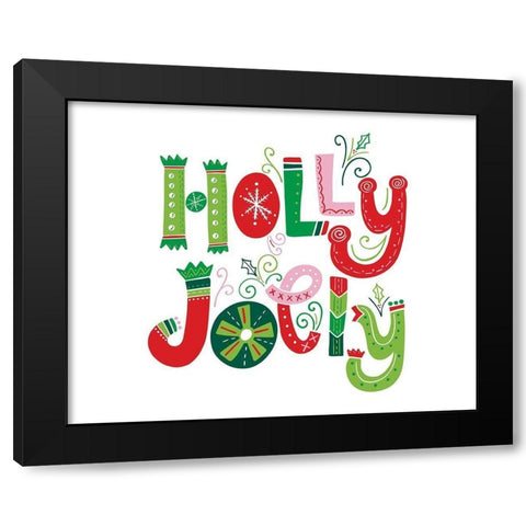 Festive Lettering-Holly Jolly Black Modern Wood Framed Art Print with Double Matting by Noonday Design