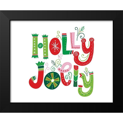 Festive Lettering-Holly Jolly Black Modern Wood Framed Art Print by Noonday Design