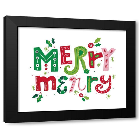 Festive Lettering-Merry Merry Black Modern Wood Framed Art Print with Double Matting by Noonday Design