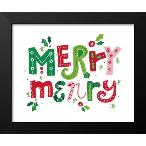 Festive Lettering-Merry Merry Black Modern Wood Framed Art Print by Noonday Design