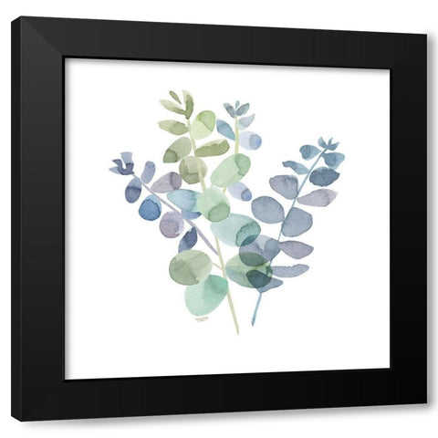 Natural Inspiration Blue Eucalyptus on White II Black Modern Wood Framed Art Print by Reed, Tara