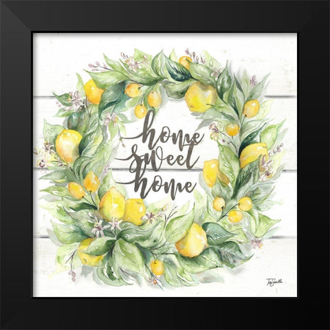 Watercolor Lemon Wreath Home Sweet Home Black Modern Wood Framed Art Print by Tre Sorelle Studios