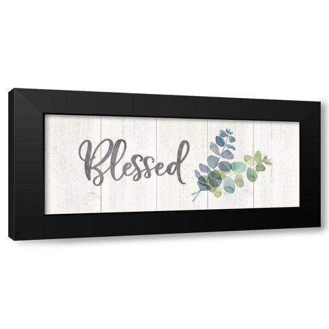 Natural Inspiration Blue Blessings sign Black Modern Wood Framed Art Print with Double Matting by Reed, Tara