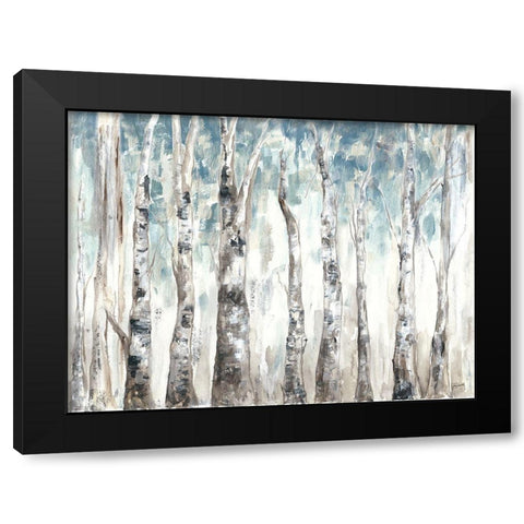 Winter Aspen Trunks Blue  Black Modern Wood Framed Art Print with Double Matting by Tre Sorelle Studios