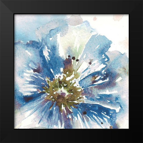 Blue Watercolor Poppy Close Up I Black Modern Wood Framed Art Print by Tre Sorelle Studios