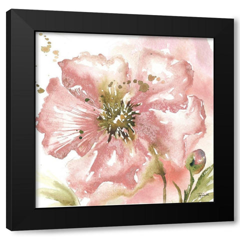 Blush Watercolor Poppy II Black Modern Wood Framed Art Print with Double Matting by Tre Sorelle Studios