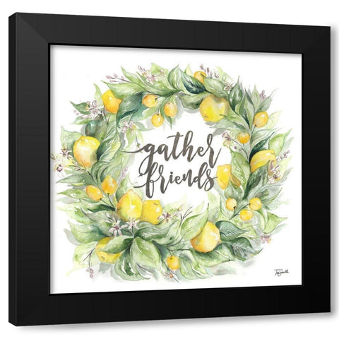 Watercolor Lemon Wreath Gather Friends Black Modern Wood Framed Art Print by Tre Sorelle Studios