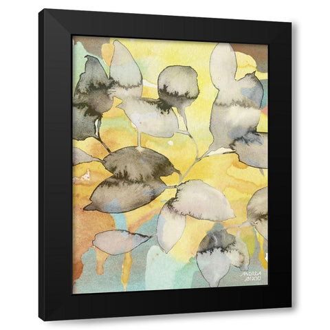 Yellow Leaves Abstract Black Modern Wood Framed Art Print with Double Matting by Bijou, Andrea