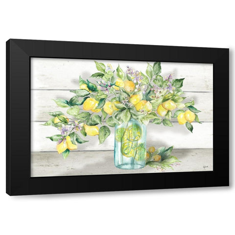 Watercolor Lemons in  Mason Jar Landscape Black Modern Wood Framed Art Print with Double Matting by Tre Sorelle Studios