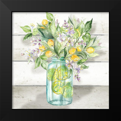 Watercolor Lemons in  Mason Jar on shiplap Black Modern Wood Framed Art Print by Tre Sorelle Studios