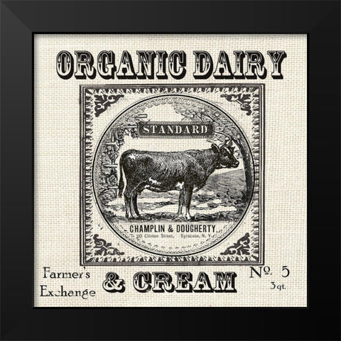 Farmhouse Grain Sack Label Cow Black Modern Wood Framed Art Print by Tre Sorelle Studios