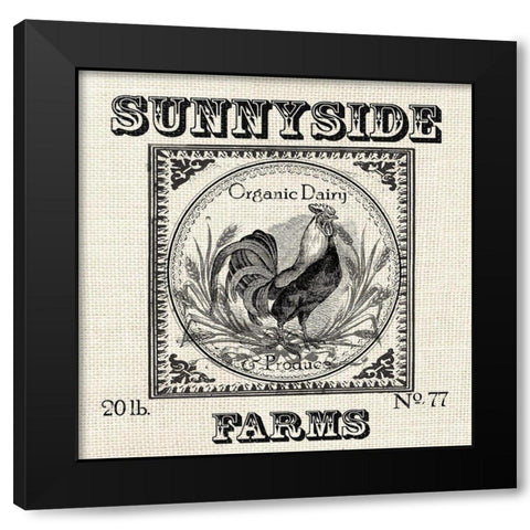 Farmhouse Grain Sack Label Rooster Black Modern Wood Framed Art Print with Double Matting by Tre Sorelle Studios