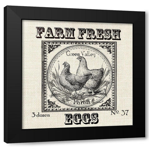 Farmhouse Grain Sack Label Chickens Black Modern Wood Framed Art Print by Tre Sorelle Studios