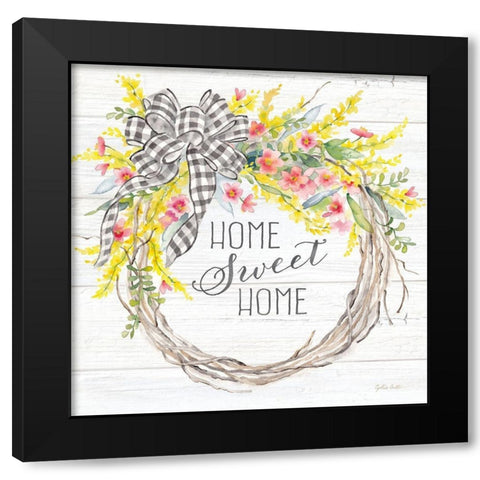 Spring Gingham Wreath Home Black Modern Wood Framed Art Print with Double Matting by Coulter, Cynthia