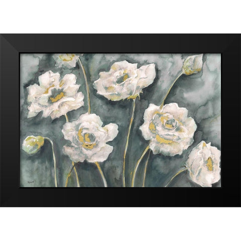 Gray and White Floral Landscape Black Modern Wood Framed Art Print by Tre Sorelle Studios