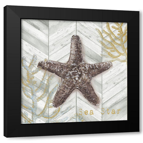 Gray Gold Chevron Star Fish Black Modern Wood Framed Art Print with Double Matting by Tre Sorelle Studios