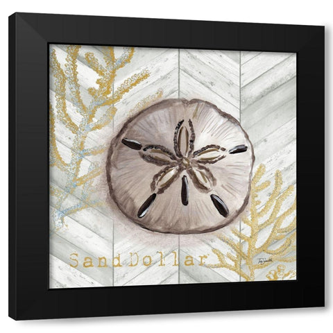 Gray Gold Chevron Sand Dollar Black Modern Wood Framed Art Print by Tre Sorelle Studios