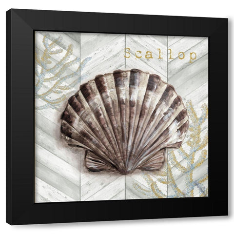 Gray Gold Chevron Scallop Shell Black Modern Wood Framed Art Print with Double Matting by Tre Sorelle Studios