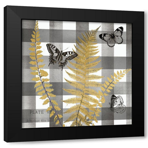 Buffalo Check Ferns and Butterflies Neutral I Black Modern Wood Framed Art Print with Double Matting by Tre Sorelle Studios