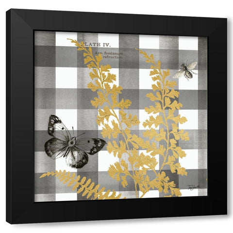 Buffalo Check Ferns and Butterflies Neutral II Black Modern Wood Framed Art Print by Tre Sorelle Studios