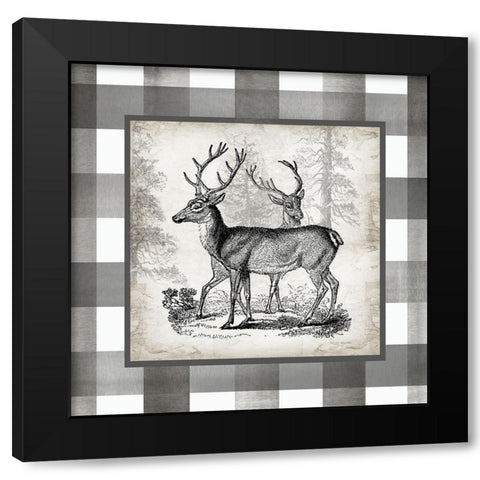 Buffalo Check Deer Neutral II Black Modern Wood Framed Art Print with Double Matting by Tre Sorelle Studios
