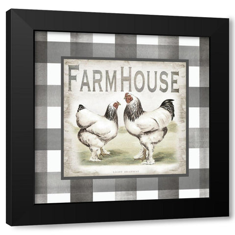 Buffalo Check Farm House Chickens Neutral I Black Modern Wood Framed Art Print with Double Matting by Tre Sorelle Studios